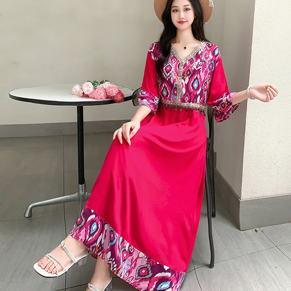 Cross-border Seven-point Sleeve Cotton Silk dress